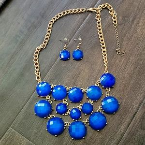 Gold Toned and Blue Statement Necklace Set